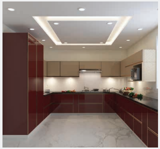 Champagne & Opera Red Elegant L-Shaped Kitchen 