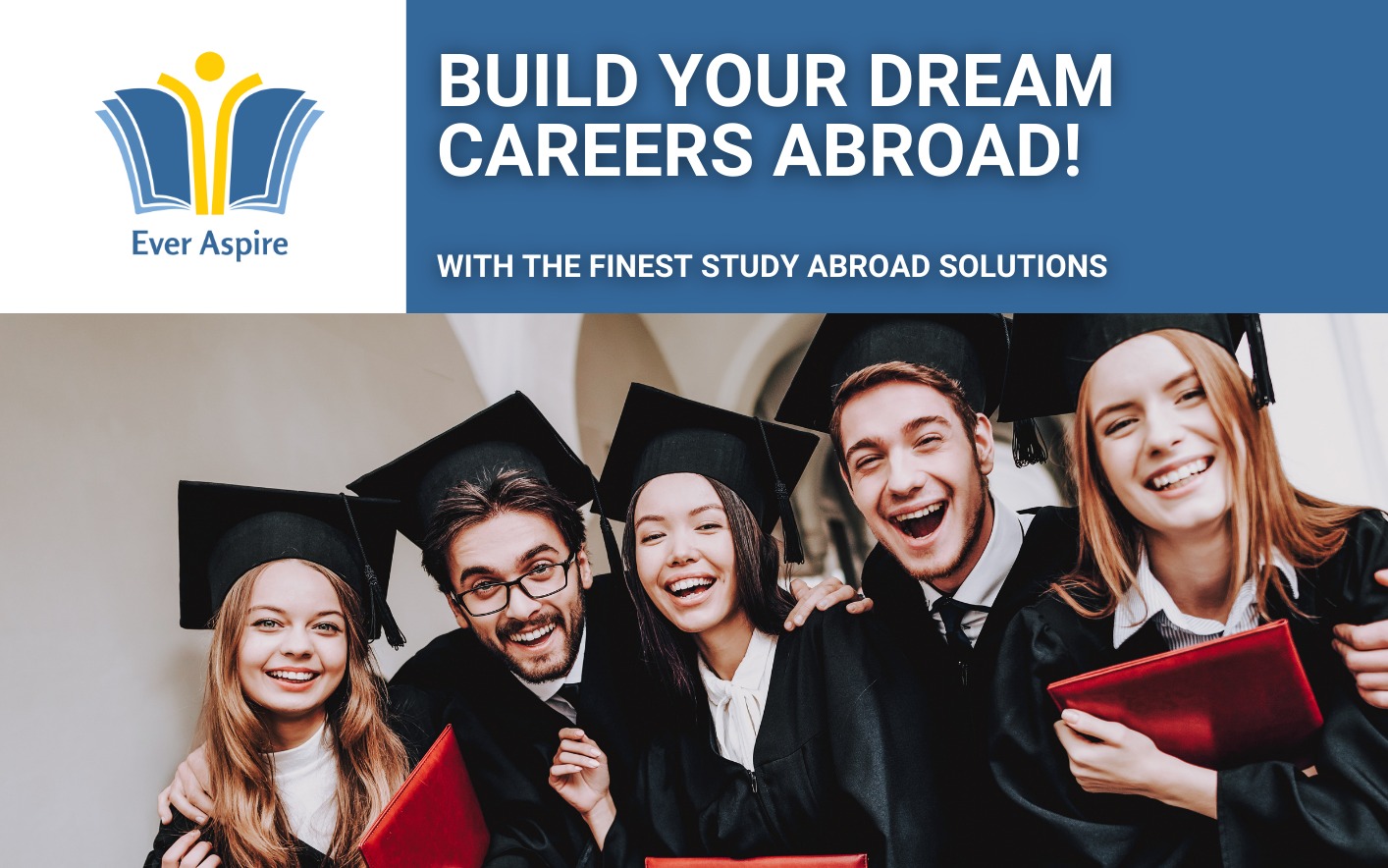  "Banner showing a person reaching for the sky, symbolizing the opportunity to build a dream career abroad with Ever Aspire Consulting."