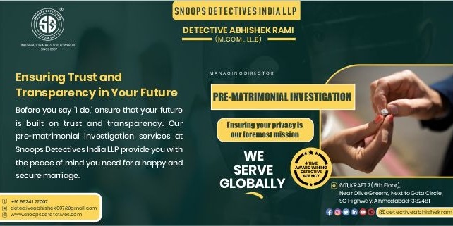 "Snoops Detectives India LLP banner promoting pre-matrimonial investigation services.